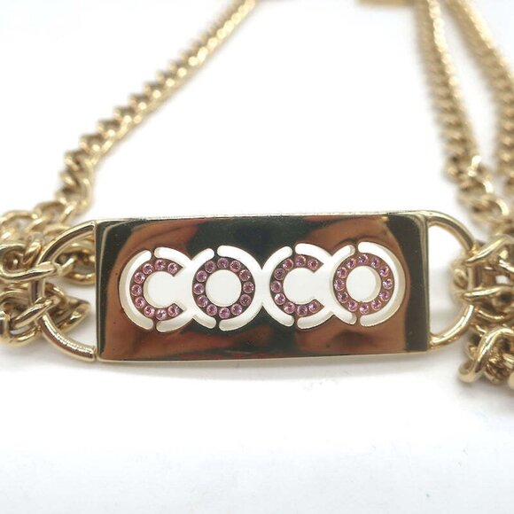 Chanel 02P Coco Name Plate Chain Belt Pink Crystals - Picture 3 of 6